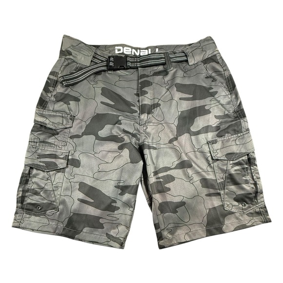 DENALI Mens 36 Gray Jigsaw Camo Cargo Shorts Belted Performance Stretch - Picture 2 of 14